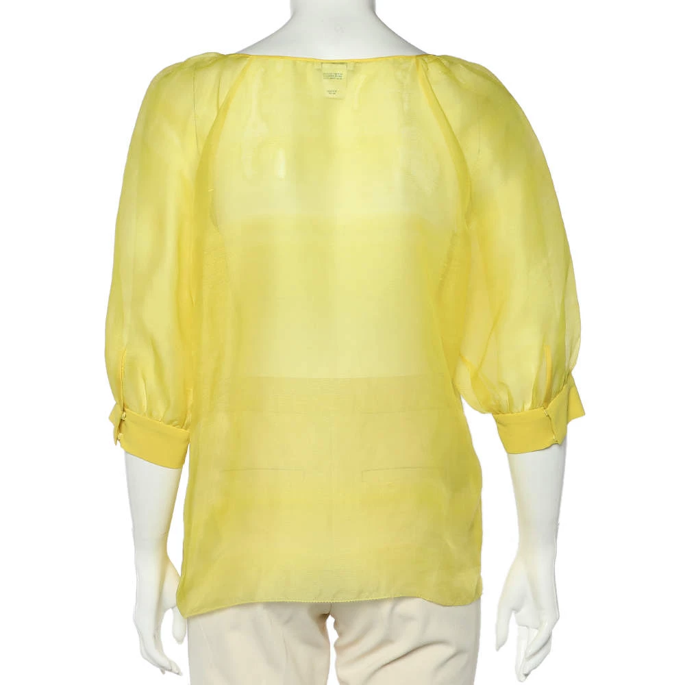 Oscar De La Renta Yellow Silk Organza Ruffle Detail Sheer Top L For Women 5 Oscar De La Renta Yellow Silk Organza Ruffle Detail Sheer Top L For Women - Image 3