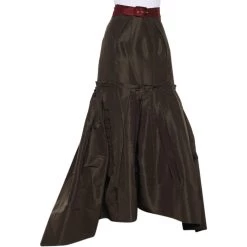 Oscar De La Renta Brown Silk Taffeta Pleated Detail Maxi Skirt L For Women