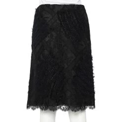 Oscar De La Renta Black Lace & Tulle Embellished Pencil Skirt S For Women -Oscar de la Renta Sales Shop luxury women oscar de la rentaslug used clothes p606860 001