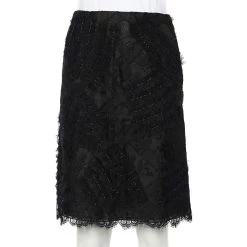 Oscar De La Renta Black Lace & Tulle Embellished Pencil Skirt S For Women