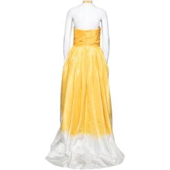 Oscar De La Renta Yellow Dip-Dyed Silk Taffeta Ruched Strapless Gown L For Women -Oscar de la Renta Sales Shop luxury women oscar de la rentaslug used clothes p617706 001