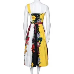 Oscar De La Renta Multicolor Floral Printed Cotton Pleated And Button Front Belted Midi Dress XS For Women -Oscar de la Renta Sales Shop luxury women oscar de la rentaslug used clothes p618587 006