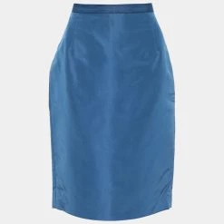 Oscar De La Renta Blue Silk Pencil Skirt M For Women