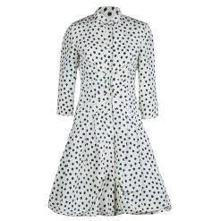 Oscar De La Renta Cream Silk Polka-Dotted Dress Coat M For Women