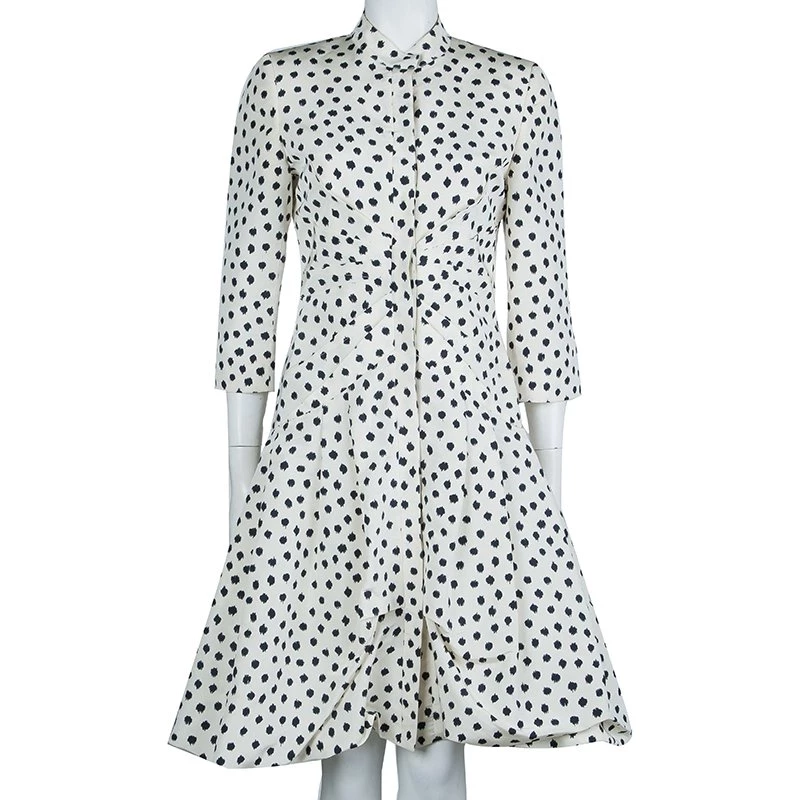 Oscar De La Renta Cream Silk Polka-Dotted Dress Coat M For Women 4 Oscar De La Renta Cream Silk Polka-Dotted Dress Coat M For Women - Image 2