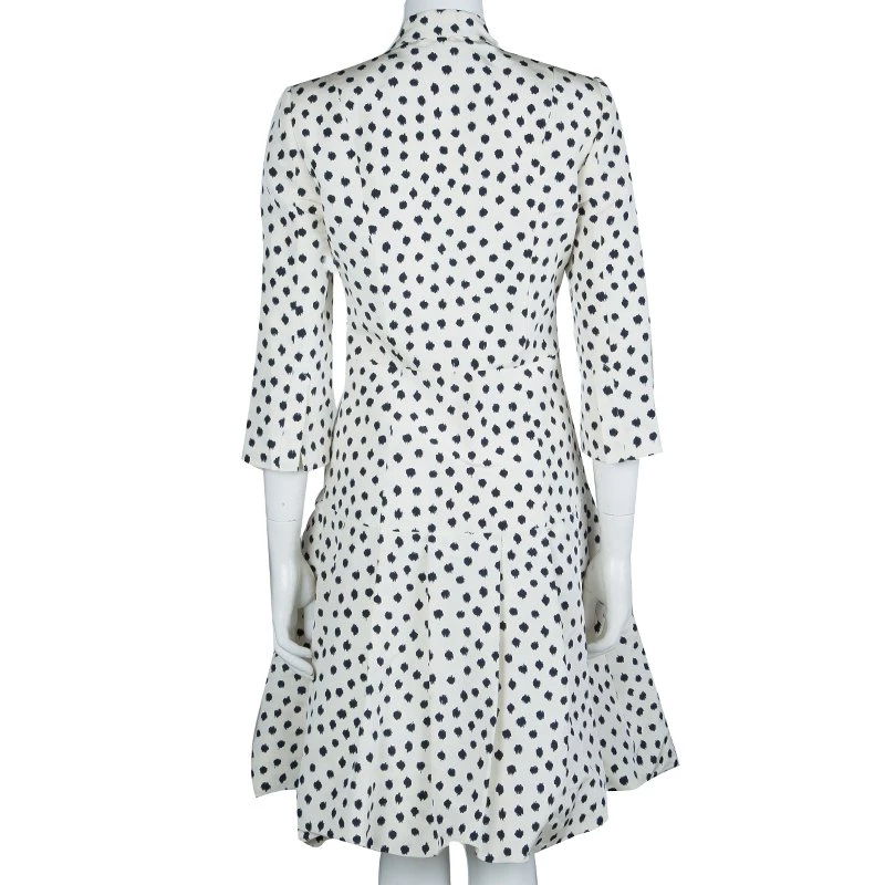 Oscar De La Renta Cream Silk Polka-Dotted Dress Coat M For Women 5 Oscar De La Renta Cream Silk Polka-Dotted Dress Coat M For Women - Image 3