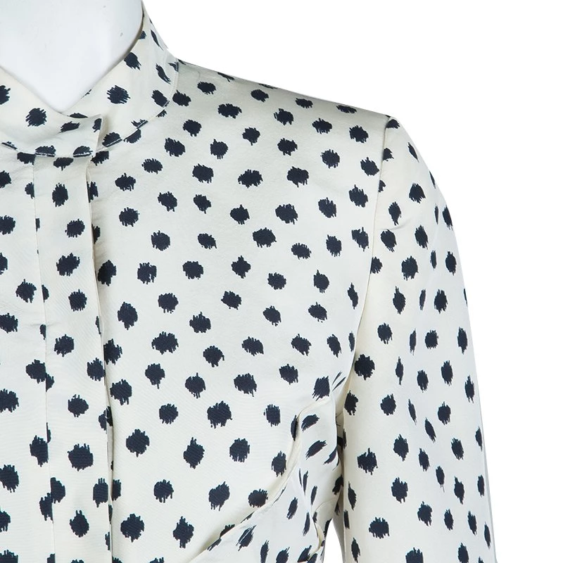 Oscar De La Renta Cream Silk Polka-Dotted Dress Coat M For Women 6 Oscar De La Renta Cream Silk Polka-Dotted Dress Coat M For Women - Image 4