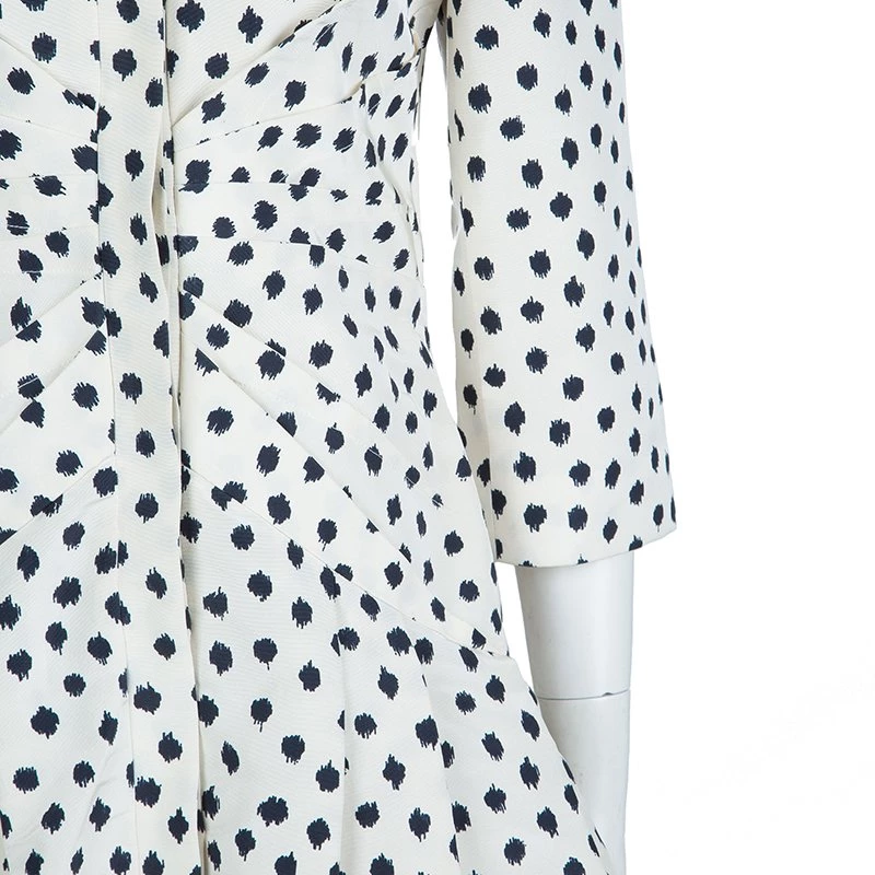 Oscar De La Renta Cream Silk Polka-Dotted Dress Coat M For Women 9 Oscar De La Renta Cream Silk Polka-Dotted Dress Coat M For Women - Image 7