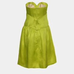 Oscar De La Renta Lime Green Silk Basket Weave Strapless Dress L For Women -Oscar de la Renta Sales Shop luxury women oscar de la rentaslug used clothes p627573 006