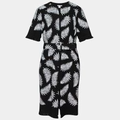 Oscar De La Renta Black Printed Cotton Dress L For Women