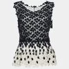 Oscar De La Renta Monochrome Guipure Lace Sleeveless Peplum Top S For Women