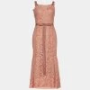 Oscar De La Renta Peach Floral Lace Fluted Hem Sleeveless Dress L For Women
