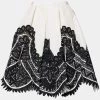 Oscar De La Renta Monochrome Silk Lace Applique Pleated Skirt M For Women