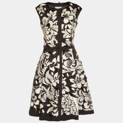 Oscar De La Renta Brown Silk Embellished Sleeveless Dress L For Women
