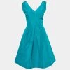 Oscar De La Renta Teal Silk Sleeveless Pleated Dress M For Women -Oscar de la Renta Sales Shop luxury women oscar de la rentaslug used clothes p655771 002
