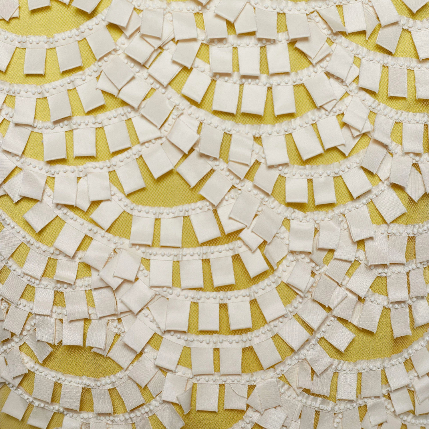 Oscar De La Renta Cream & Yellow Embellished Tulle Sleeveless Dress L For Women 5 Oscar De La Renta Cream & Yellow Embellished Tulle Sleeveless Dress L For Women - Image 3