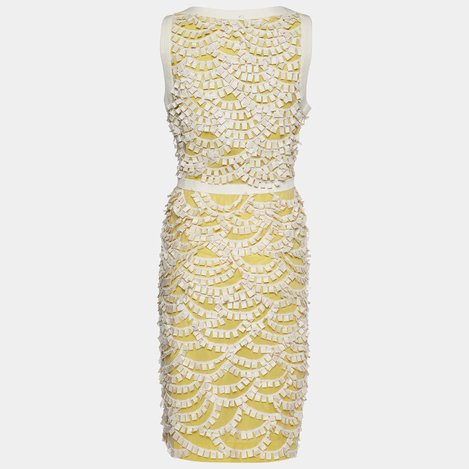 Oscar De La Renta Cream & Yellow Embellished Tulle Sleeveless Dress L For Women 4 Oscar De La Renta Cream & Yellow Embellished Tulle Sleeveless Dress L For Women - Image 2