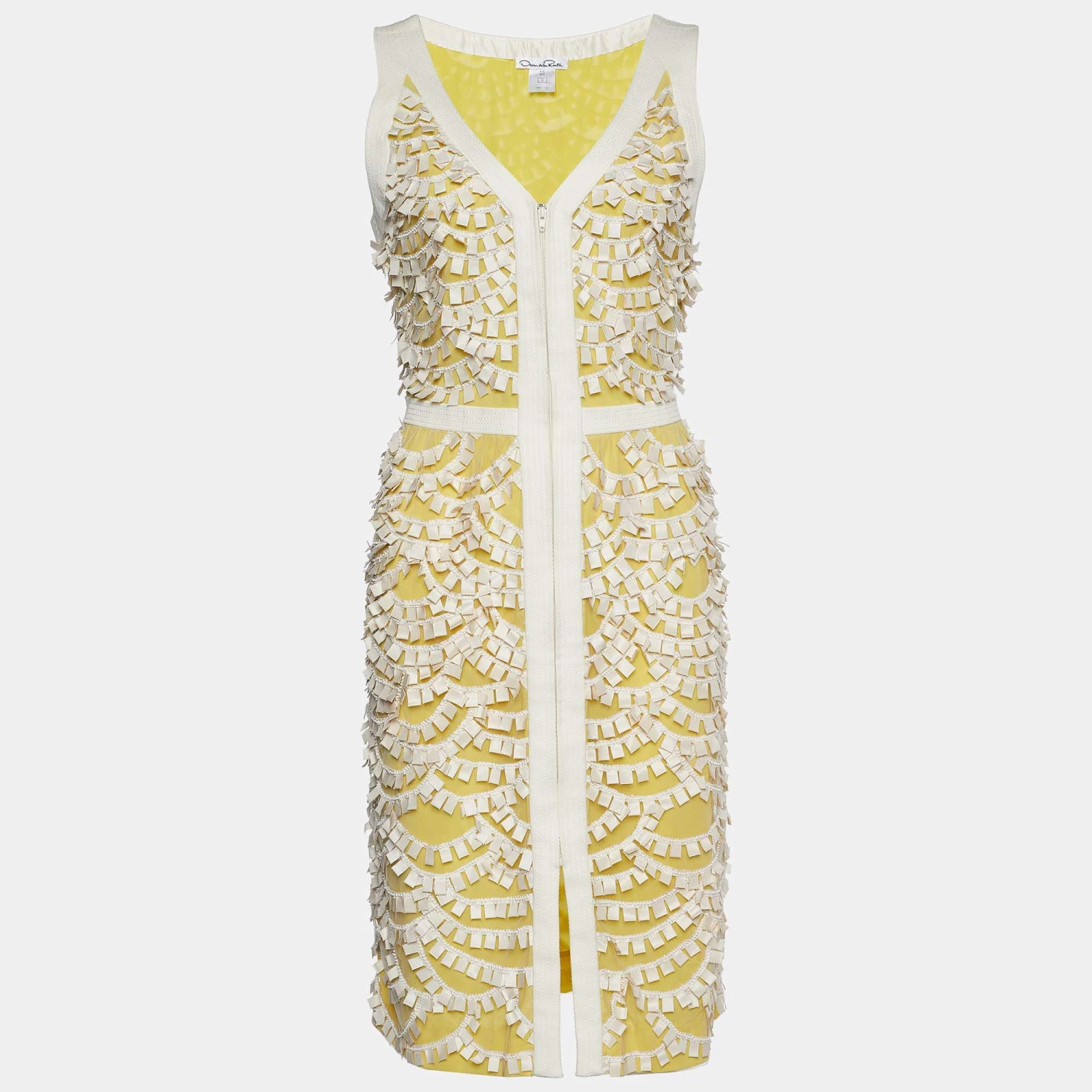 Oscar De La Renta Cream & Yellow Embellished Tulle Sleeveless Dress L For Women 3 Oscar De La Renta Cream & Yellow Embellished Tulle Sleeveless Dress L For Women