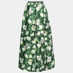 Oscar De La Renta Green Floral Printed Silk & Wool Maxi Skirt M For Women -Oscar de la Renta Sales Shop luxury women oscar de la rentaslug used clothes p664355 001