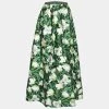 Oscar De La Renta Green Floral Printed Silk & Wool Maxi Skirt M For Women