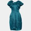 Oscar De La Renta Teal Blue Basket Weave Cocktail Dress M For Women
