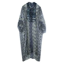 Oscar de la Renta Sales Shop 25 Oscar De La Renta Blue Floral Printed Silk Embellished Sheer Kaftan S For Women
