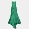 Oscar De La Renta Green Silk Palm Leaf Cut-Out Detail Trumpet Gown L For Women