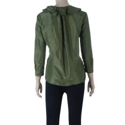Oscar De La Renta Olive Green Silk Ruffle Top XL For Women -Oscar de la Renta Sales Shop luxury women oscar de la rentaslug used clothes p7914 003