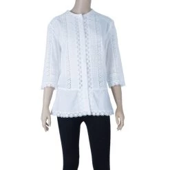 Oscar De La Renta White Eyelet Top XXL For Women -Oscar de la Renta Sales Shop luxury women oscar de la rentaslug used clothes p7915 002