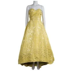 Oscar De La Renta Yellow Lurex Jacquard Strapless High Low Gown S For Women -Oscar de la Renta Sales Shop luxury women oscar de la rentaslug used clothes p80103 003