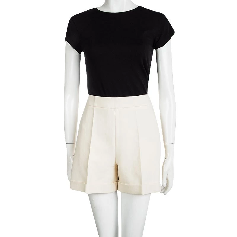 Oscar De La Renta Cream Wool High Waist Shorts S For Women 4 Oscar De La Renta Cream Wool High Waist Shorts S For Women - Image 2