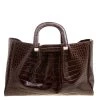 Oscar De La Renta Brown Croc Embossed Leather Tote For Women -Oscar de la Renta Sales Shop luxury women oscar de la rentaslug used handbags p121633 0001