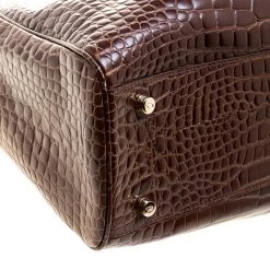 Oscar De La Renta Brown Croc Embossed Leather Tote For Women -Oscar de la Renta Sales Shop luxury women oscar de la rentaslug used handbags p121633 0010