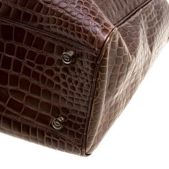 Oscar De La Renta Brown Croc Embossed Leather Tote For Women -Oscar de la Renta Sales Shop luxury women oscar de la rentaslug used handbags p121633 0011