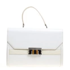 Oscar De La Renta White/Cream Leather Top Handle Bag For Women