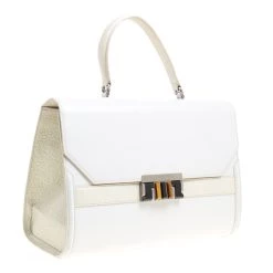 Oscar De La Renta White/Cream Leather Top Handle Bag For Women -Oscar de la Renta Sales Shop luxury women oscar de la rentaslug used handbags p148671 0003