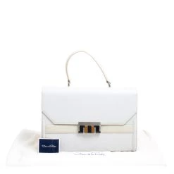 Oscar De La Renta White/Cream Leather Top Handle Bag For Women -Oscar de la Renta Sales Shop luxury women oscar de la rentaslug used handbags p148671 0009