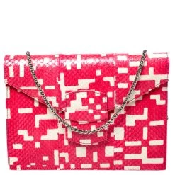 Oscar De La Renta Red Leather Flat Envelope Clutch For Women