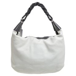 Oscar De La Renta Off White Leather Zipped Hobo For Women -Oscar de la Renta Sales Shop luxury women oscar de la rentaslug used handbags p389969 004
