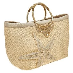 Oscar De La Renta Beige Woven Raffia Starfish Embellished Tote For Women -Oscar de la Renta Sales Shop luxury women oscar de la rentaslug used handbags p507820 005