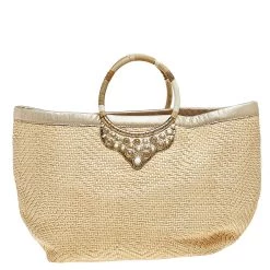 Oscar De La Renta Beige Woven Raffia Starfish Embellished Tote For Women -Oscar de la Renta Sales Shop luxury women oscar de la rentaslug used handbags p507820 006