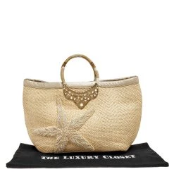 Oscar De La Renta Beige Woven Raffia Starfish Embellished Tote For Women -Oscar de la Renta Sales Shop luxury women oscar de la rentaslug used handbags p507820 007