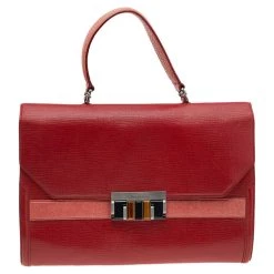 Oscar De La Renta Red/Peach Leather Top Handle Bag For Women