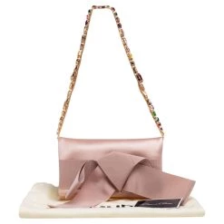 Oscar De La Renta Beige Satin Bow Flap Crystal Embellished Strap Clutch For Women -Oscar de la Renta Sales Shop luxury women oscar de la rentaslug used handbags p575481 006