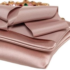 Oscar De La Renta Beige Satin Bow Flap Crystal Embellished Strap Clutch For Women -Oscar de la Renta Sales Shop luxury women oscar de la rentaslug used handbags p575481 013