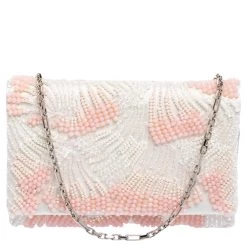 Oscar De La Renta White Satin Beaded Clutch For Women