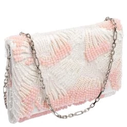 Oscar De La Renta White Satin Beaded Clutch For Women -Oscar de la Renta Sales Shop luxury women oscar de la rentaslug used handbags p575545 012