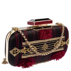 Oscar De La Renta Black Satin Sequin Embellished Chain Clutch For Women -Oscar de la Renta Sales Shop luxury women oscar de la rentaslug used handbags p575761 005