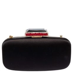 Oscar De La Renta Black Satin Sequin Embellished Chain Clutch For Women -Oscar de la Renta Sales Shop luxury women oscar de la rentaslug used handbags p575761 007