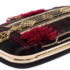 Oscar De La Renta Black Satin Sequin Embellished Chain Clutch For Women -Oscar de la Renta Sales Shop luxury women oscar de la rentaslug used handbags p575761 009